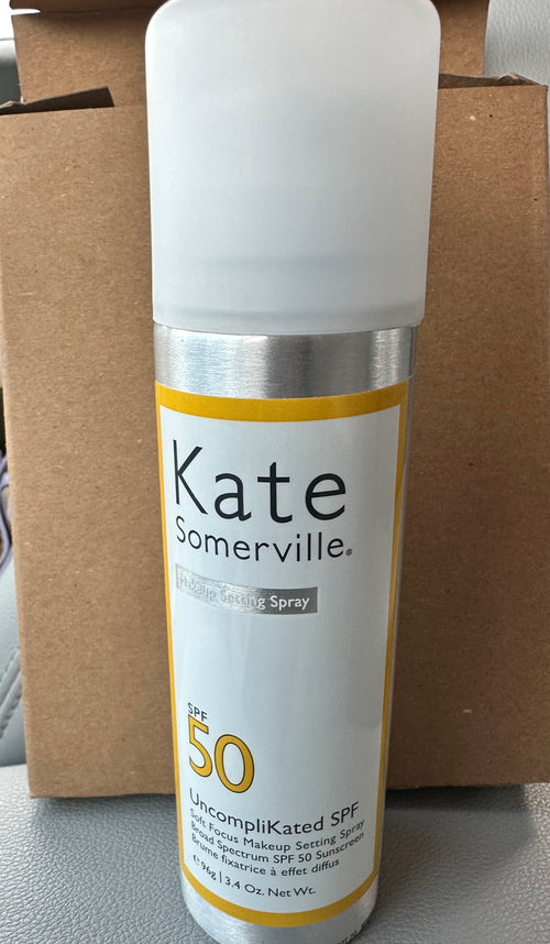 Makeup setting spray with SPF 50, Kate Somerville brand.