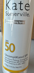 Makeup setting spray with SPF 50, Kate Somerville brand.